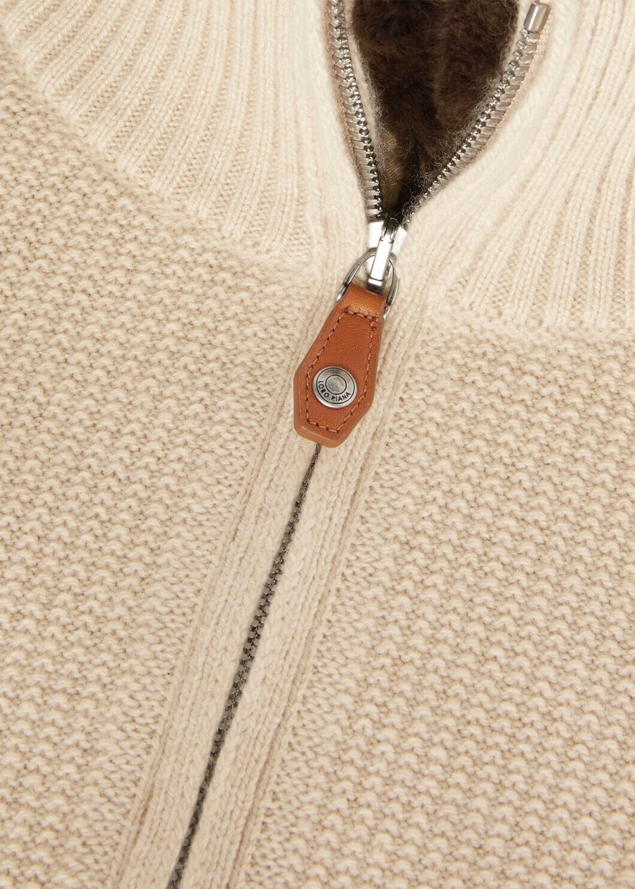 Alpe Baby Cashmere Coarsehair® trui met halve hals, crèmekleurige kasjmier melange