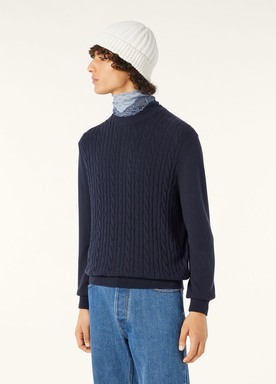 Lenno Kasjmier Trui met Ronde Hals in Marineblauw