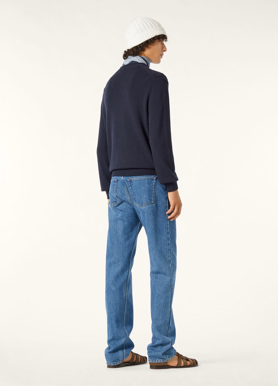 Lenno Kasjmier Trui met Ronde Hals in Marineblauw