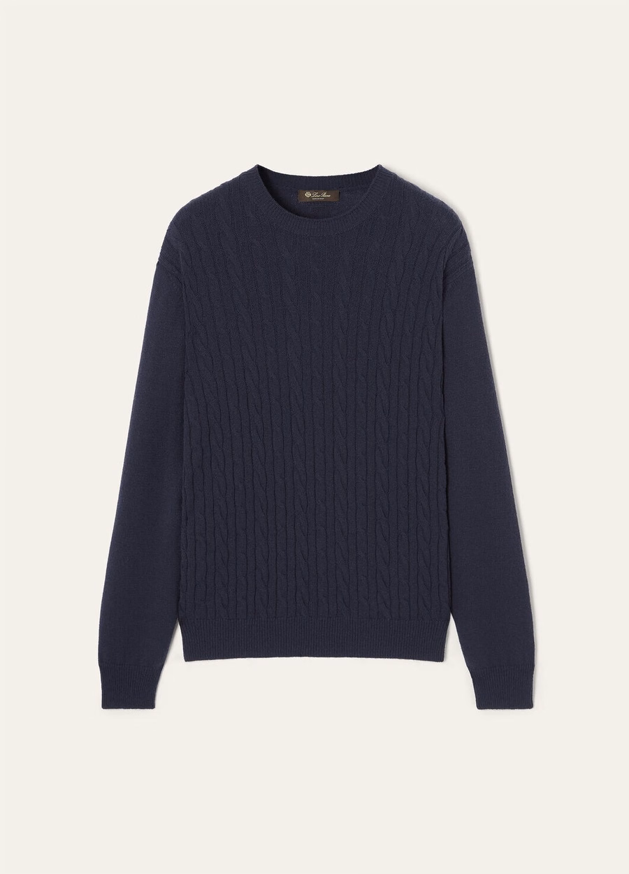 Lenno Kasjmier Trui met Ronde Hals in Marineblauw