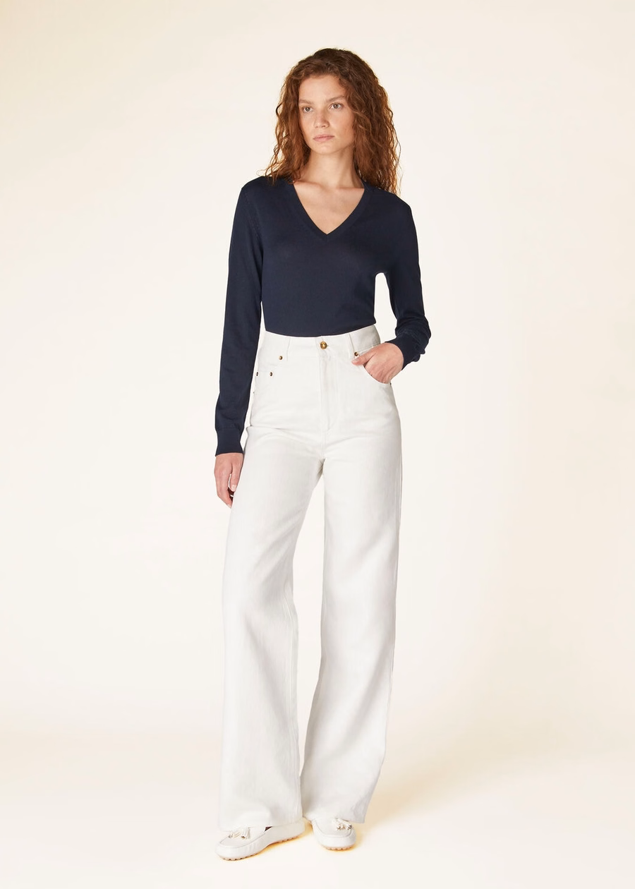 Nieuwe Piuma V-Deck Cashmere Marineblauw