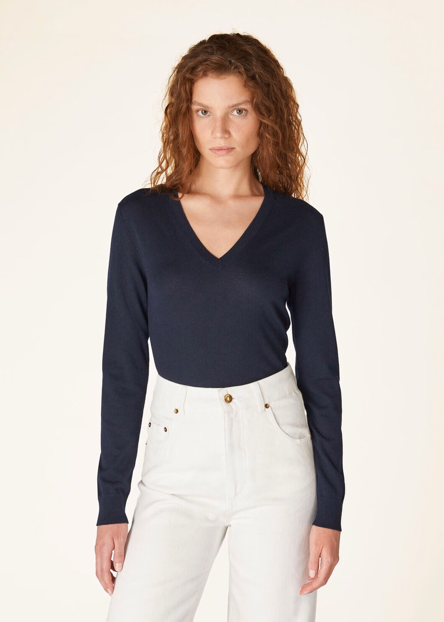 Nieuwe Piuma V-Deck Cashmere Marineblauw