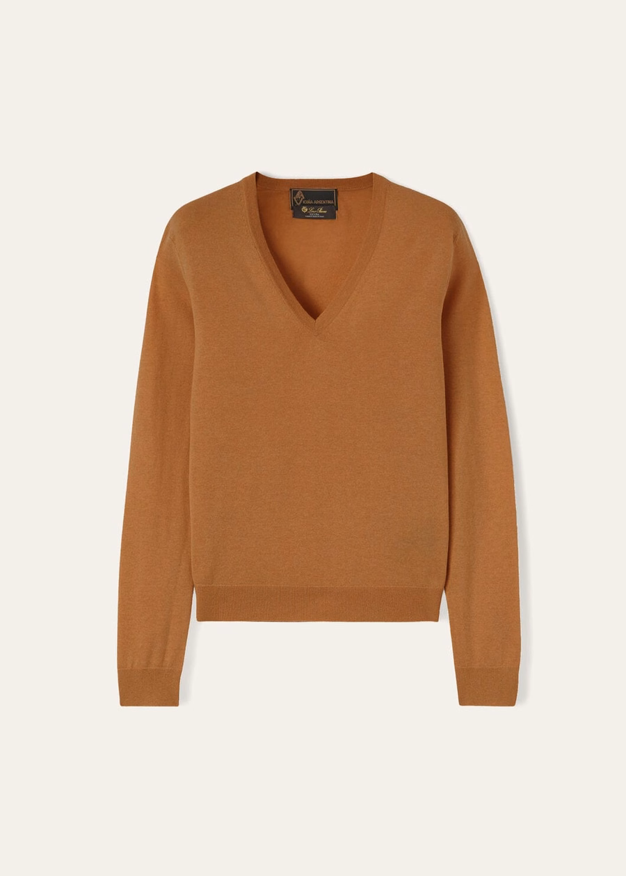 V-hals Vicuña Naturel Donker Vicuña