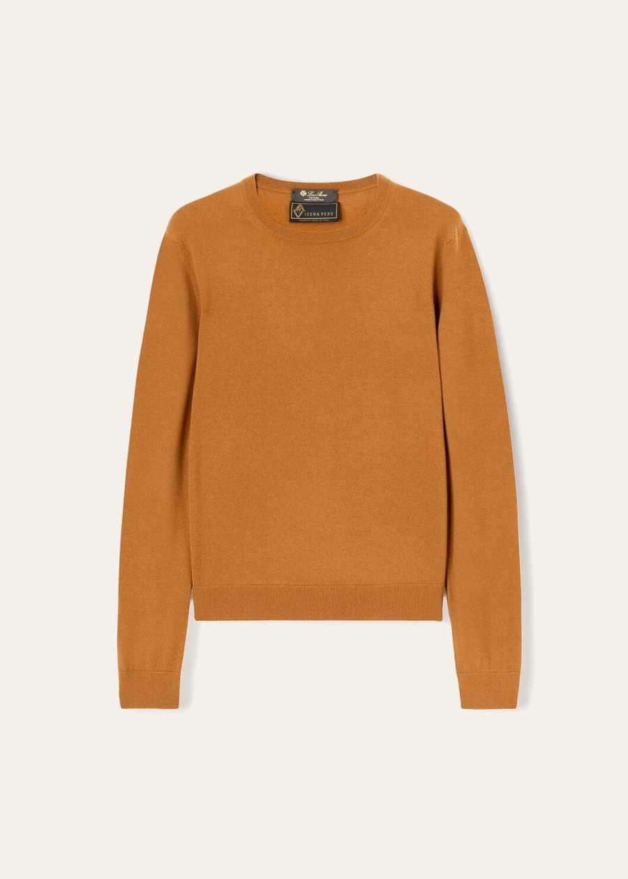 Vicuña met ronde hals Naturel donker Vicuña