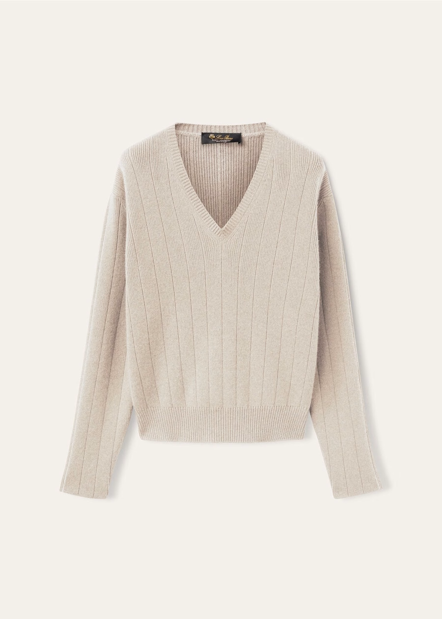 Cervatto V-hals Baby Cashmere Ivoor Kant Melange/Nootmuskaat Zie Melange