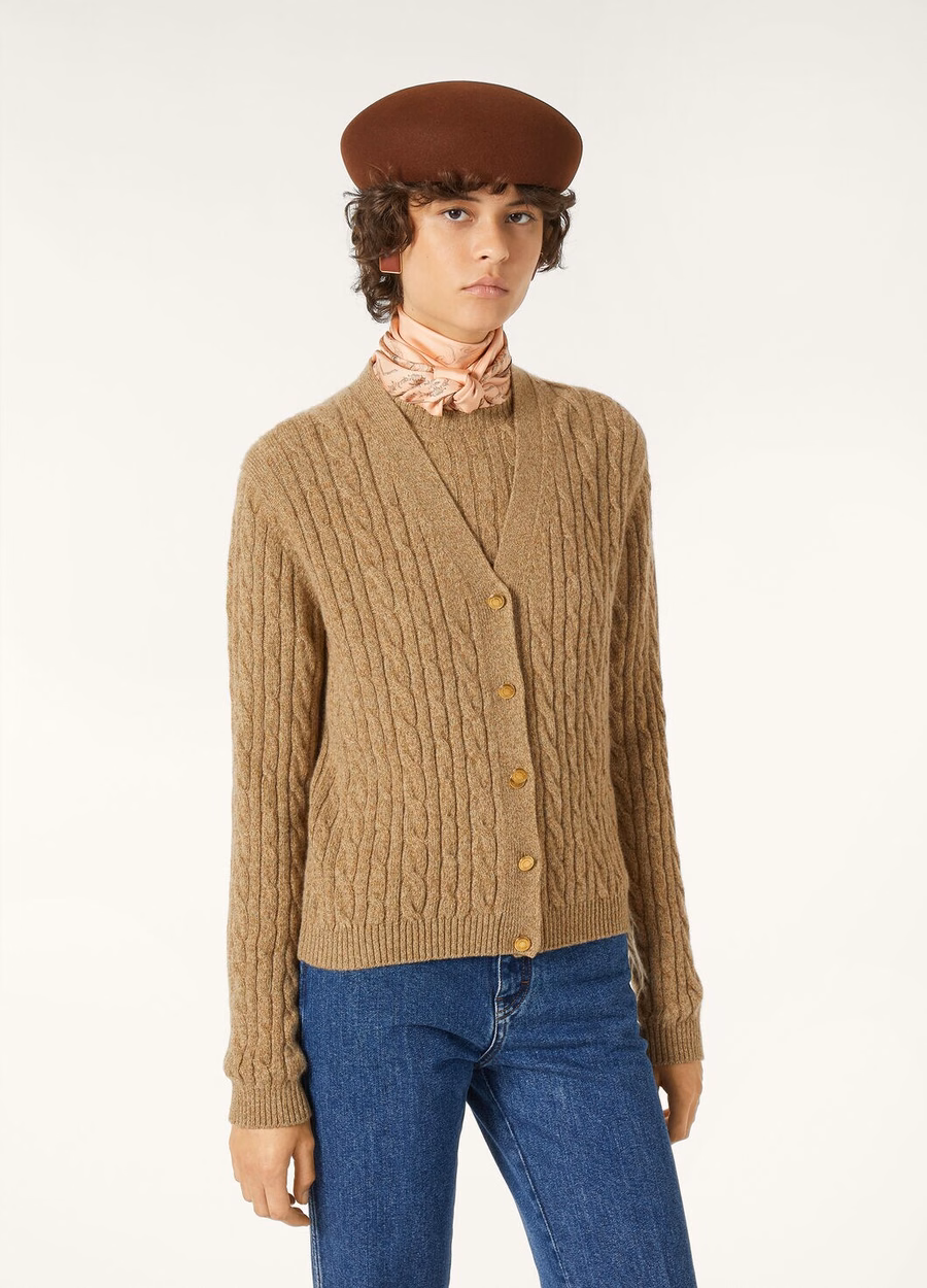 Treccia Cardigan Baby Cashmere Rauwe Honing Melange/Rozemarijn Infusie