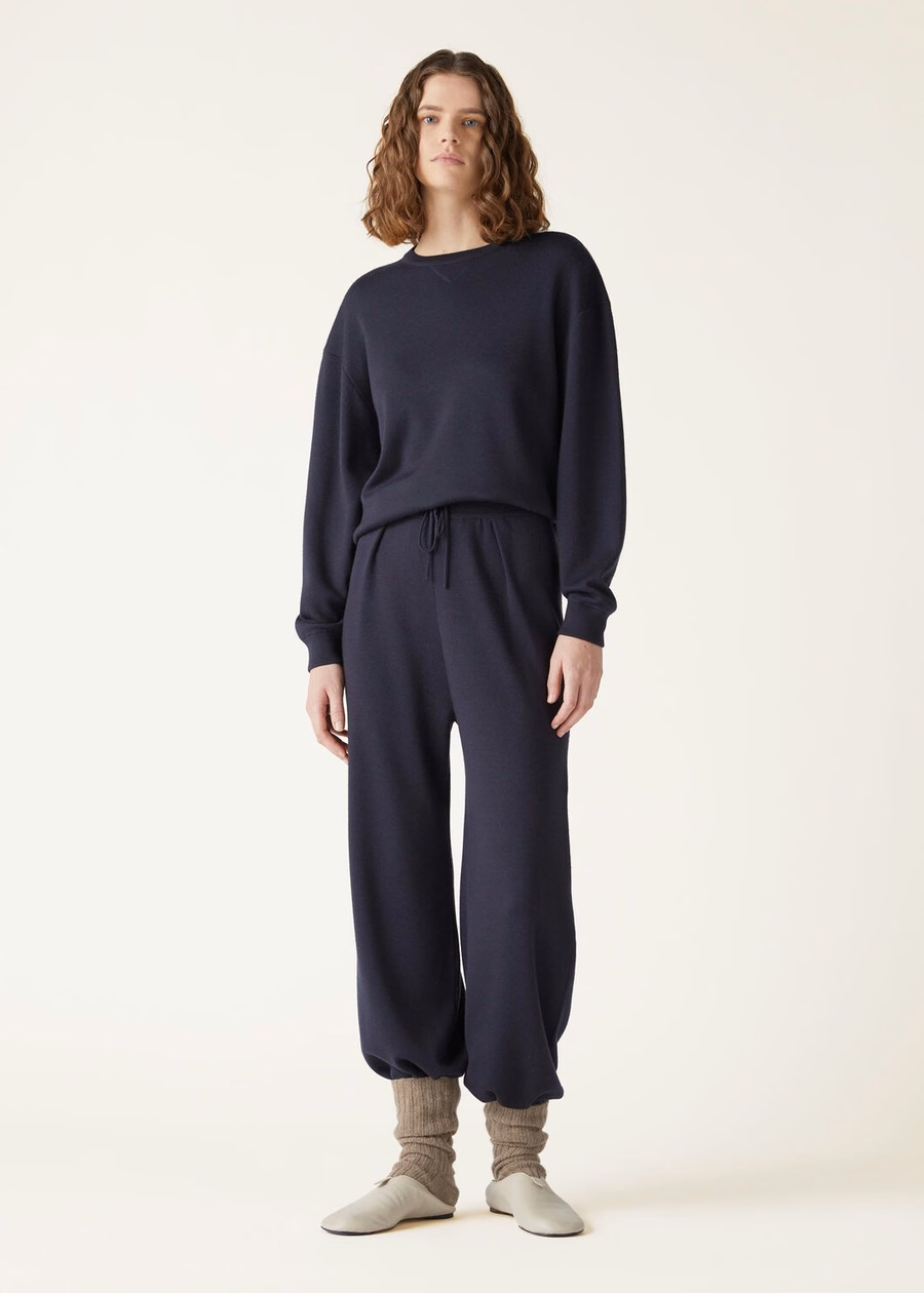 Balfour Crewneck Zijde Kasjmier Scheerwol Marineblauw