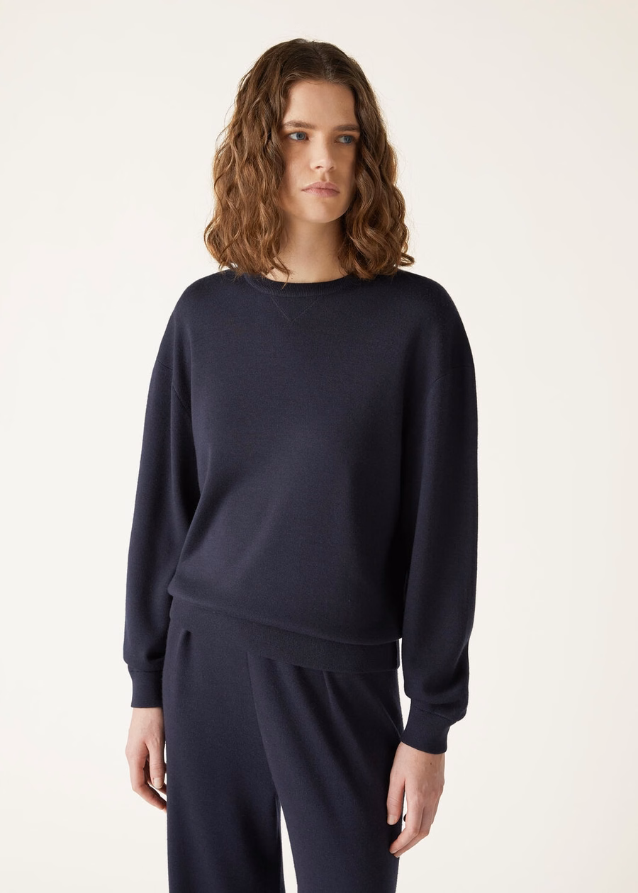 Balfour Crewneck Zijde Kasjmier Scheerwol Marineblauw