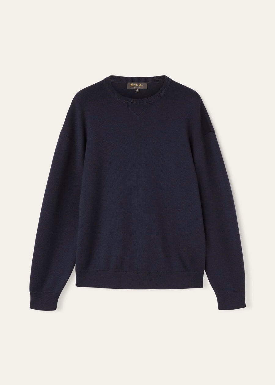Balfour Crewneck Zijde Kasjmier Scheerwol Marineblauw