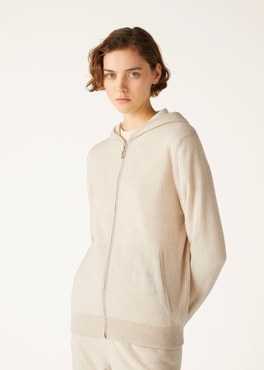 Duo Hooded Bomber Sweater Natuurlijk Kasjmier Koffer/Nougat