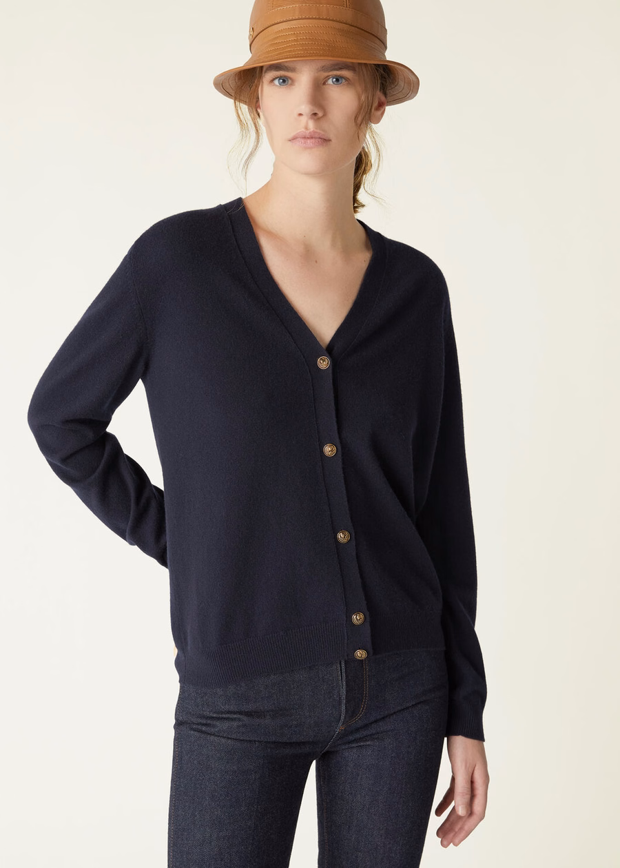 Klassiek babyvestje van kasjmier in marineblauw