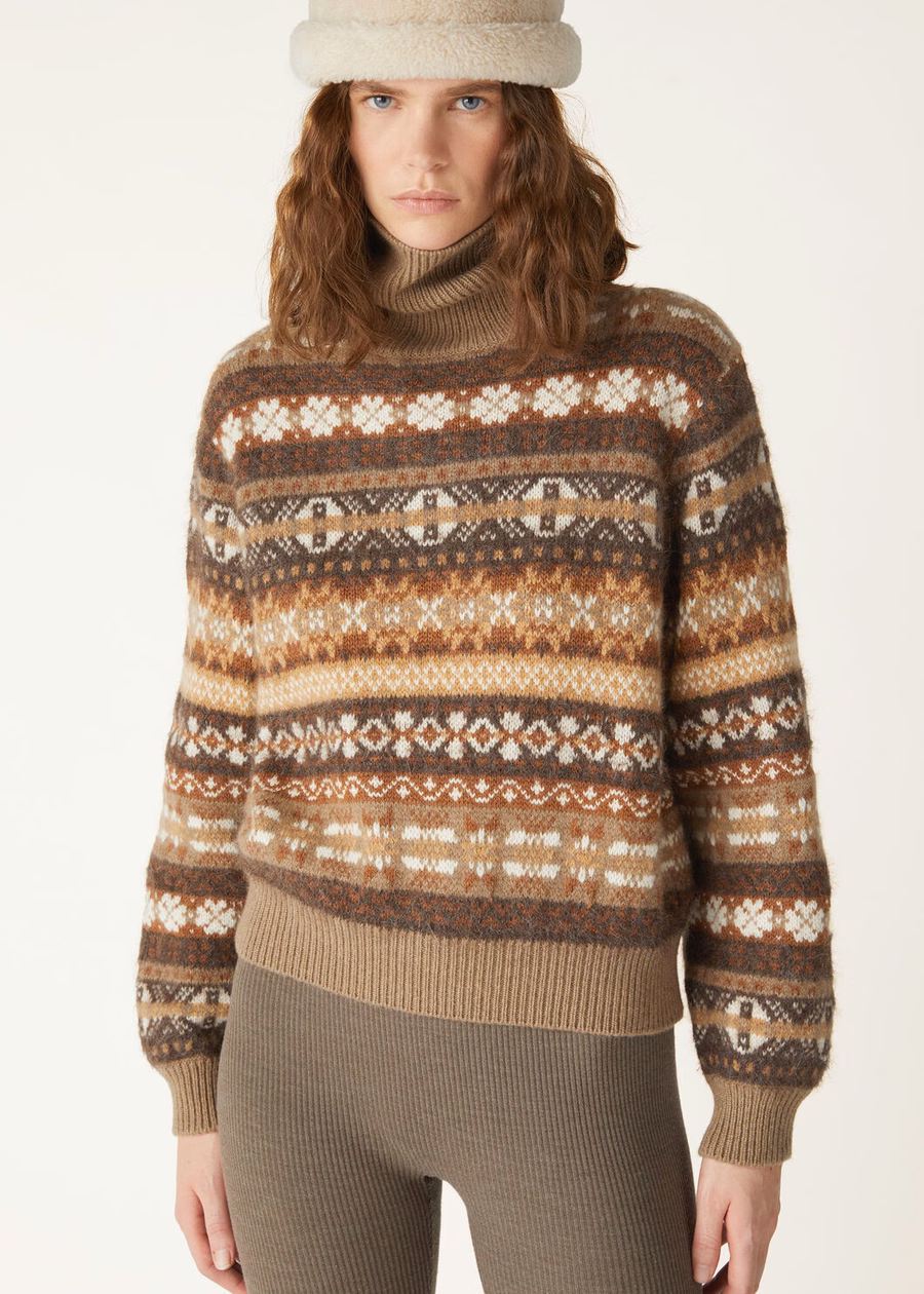 Scopello coltrui van alpaca-kasjmier, scheerwol, in de kleuren Spiced Mocha/Deep Walnut.