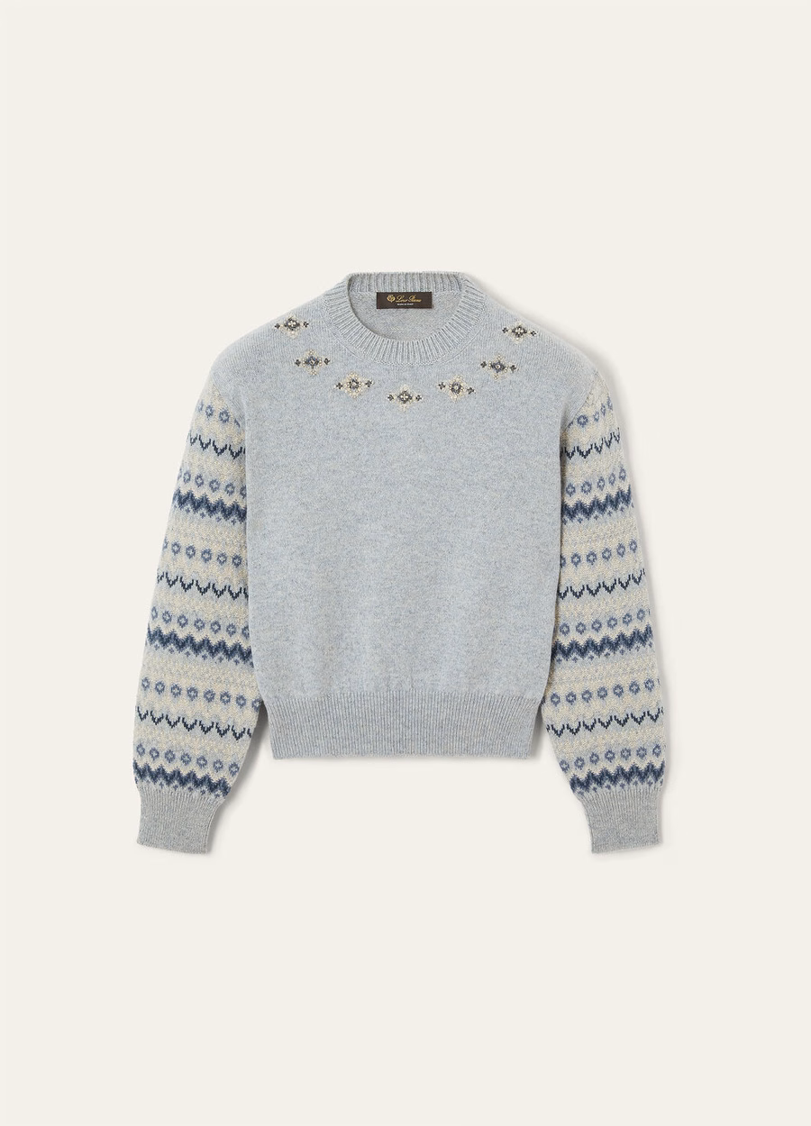Alpe Pile Crewneck Cashmere Pearl Stone Melange/Seafoam Serenity