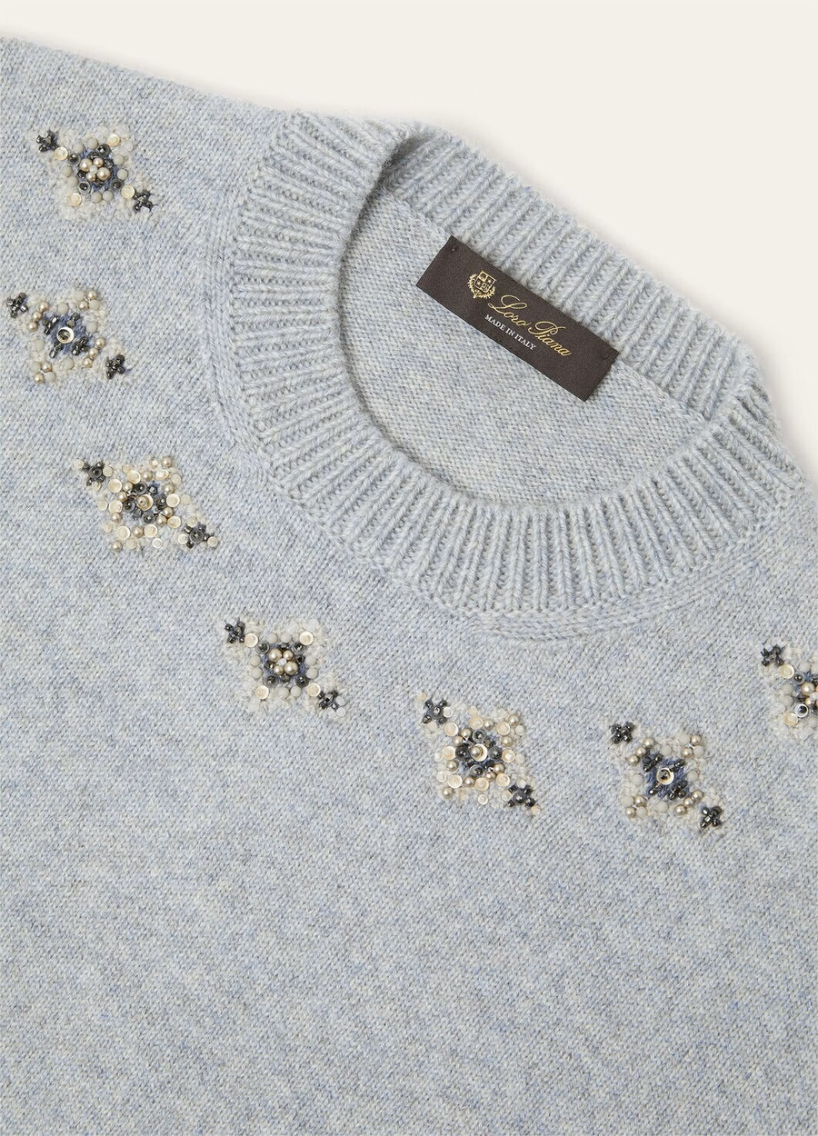 Alpe Pile Crewneck Cashmere Pearl Stone Melange/Seafoam Serenity