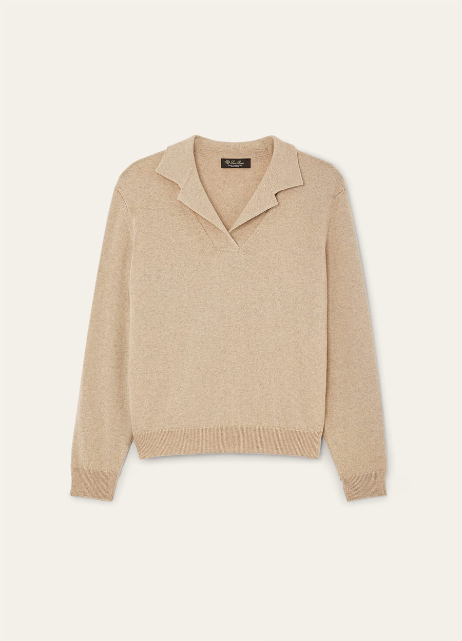 Arona Baby Polo Shirt van kasjmier, esdoorn- en walnootkleurig melange.