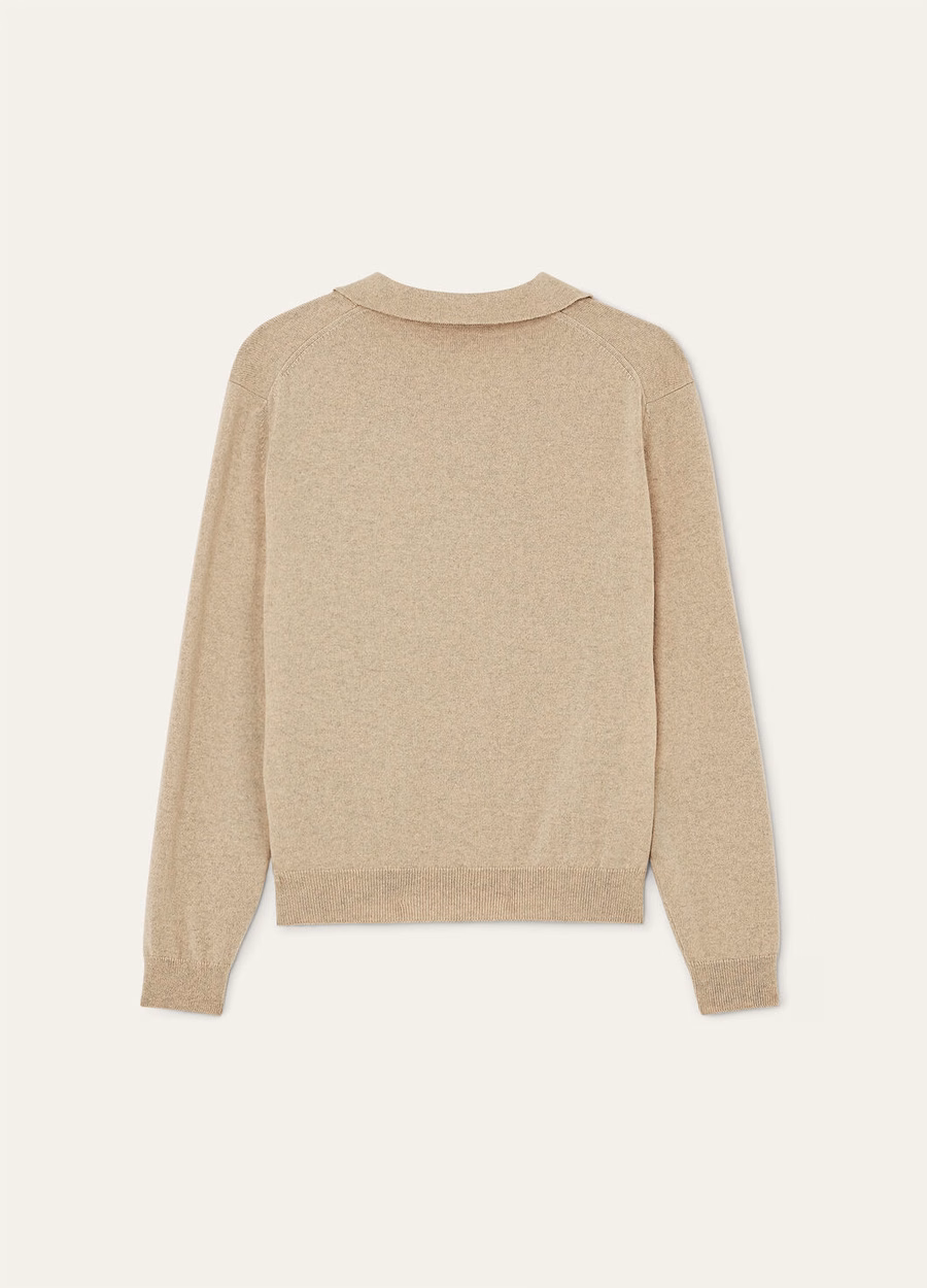 Arona Baby Polo Shirt van kasjmier, esdoorn- en walnootkleurig melange.