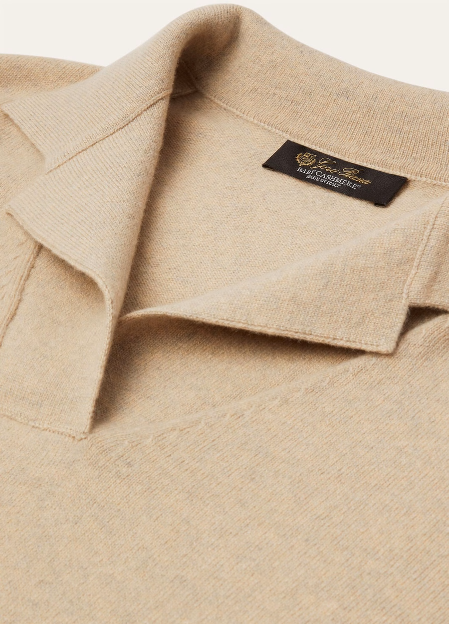 Arona Baby Polo Shirt van kasjmier, esdoorn- en walnootkleurig melange.