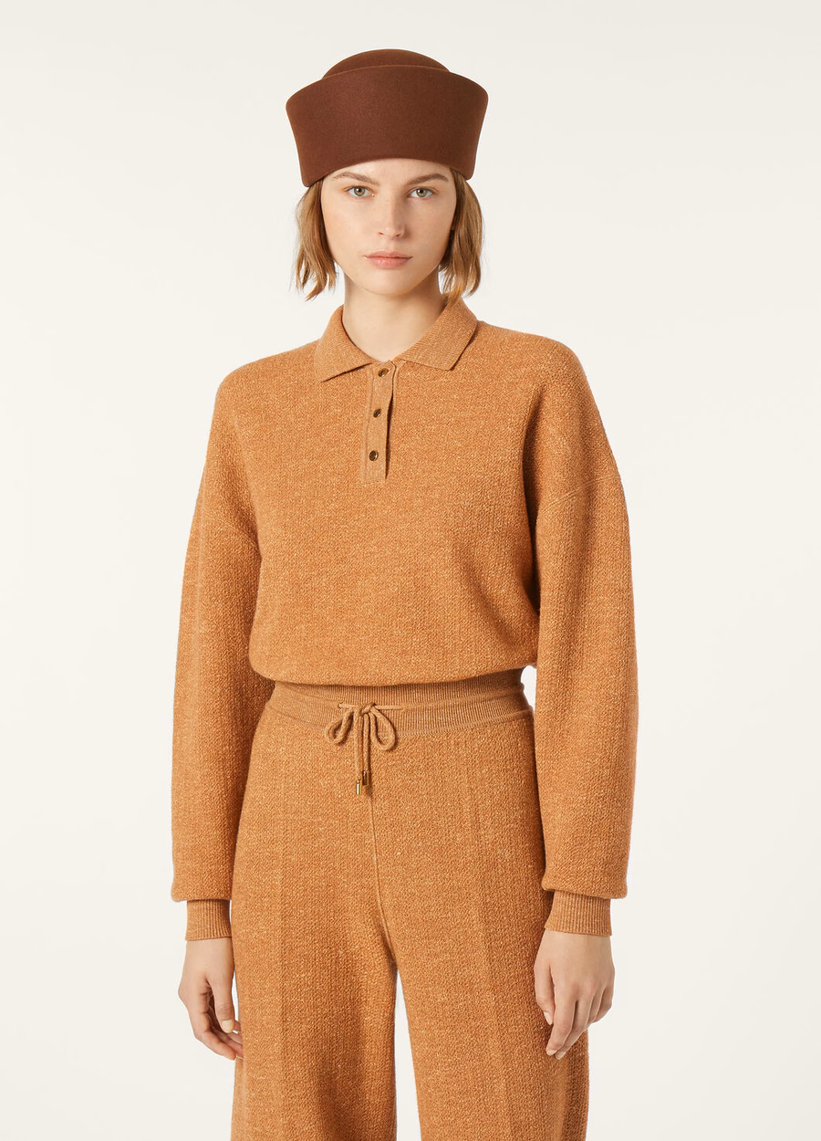Cellina Scheerwol Zijden Poloshirt Persimmon Cake