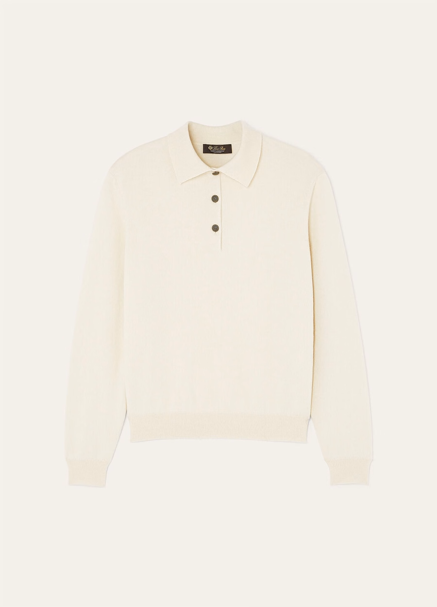 Klassiek babypoloshirt van kasjmier in sneeuwwit