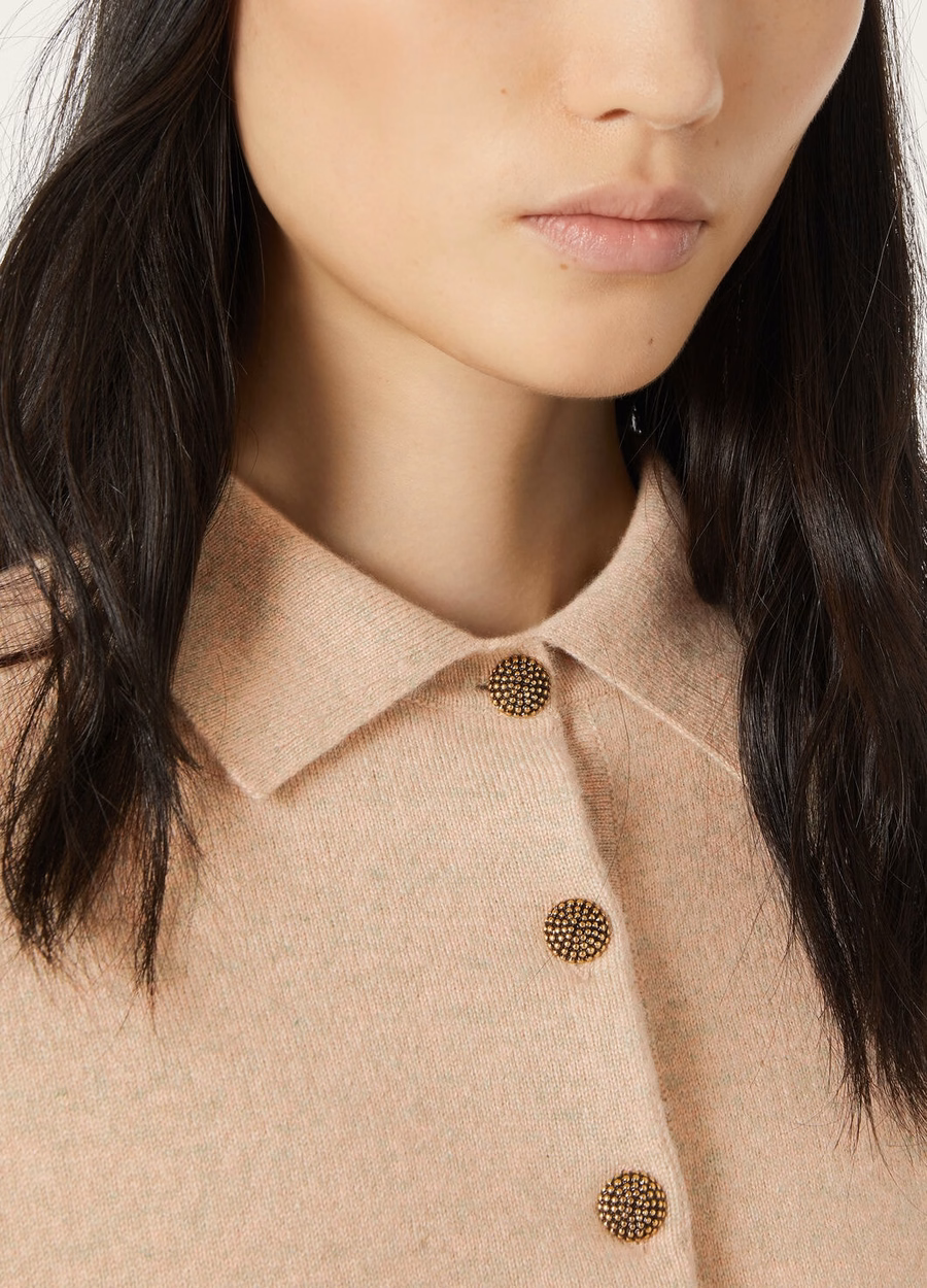 Klassiek babypoloshirt van kasjmier in de kleur Rosy Granite Melange