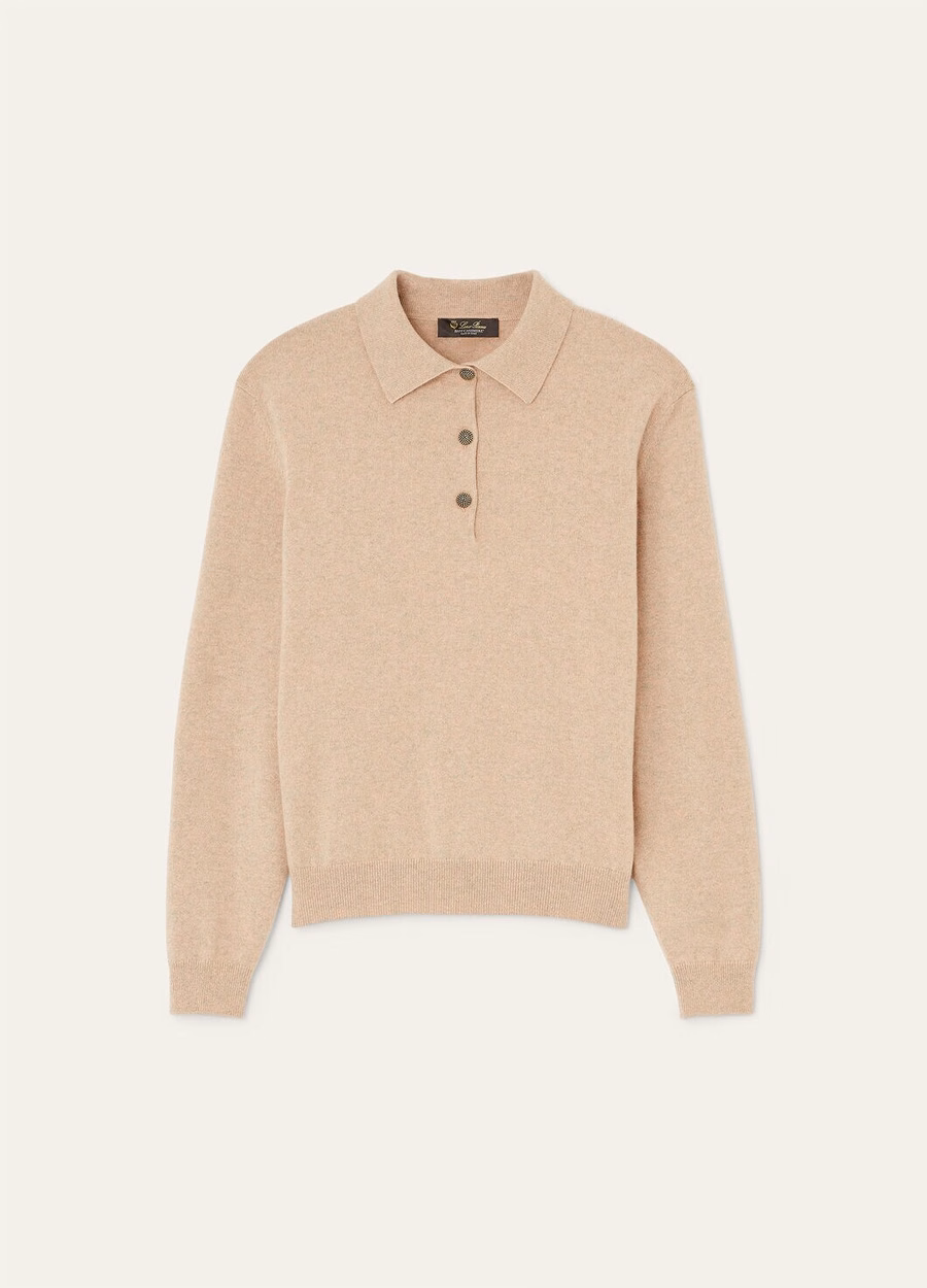 Klassiek babypoloshirt van kasjmier in de kleur Rosy Granite Melange
