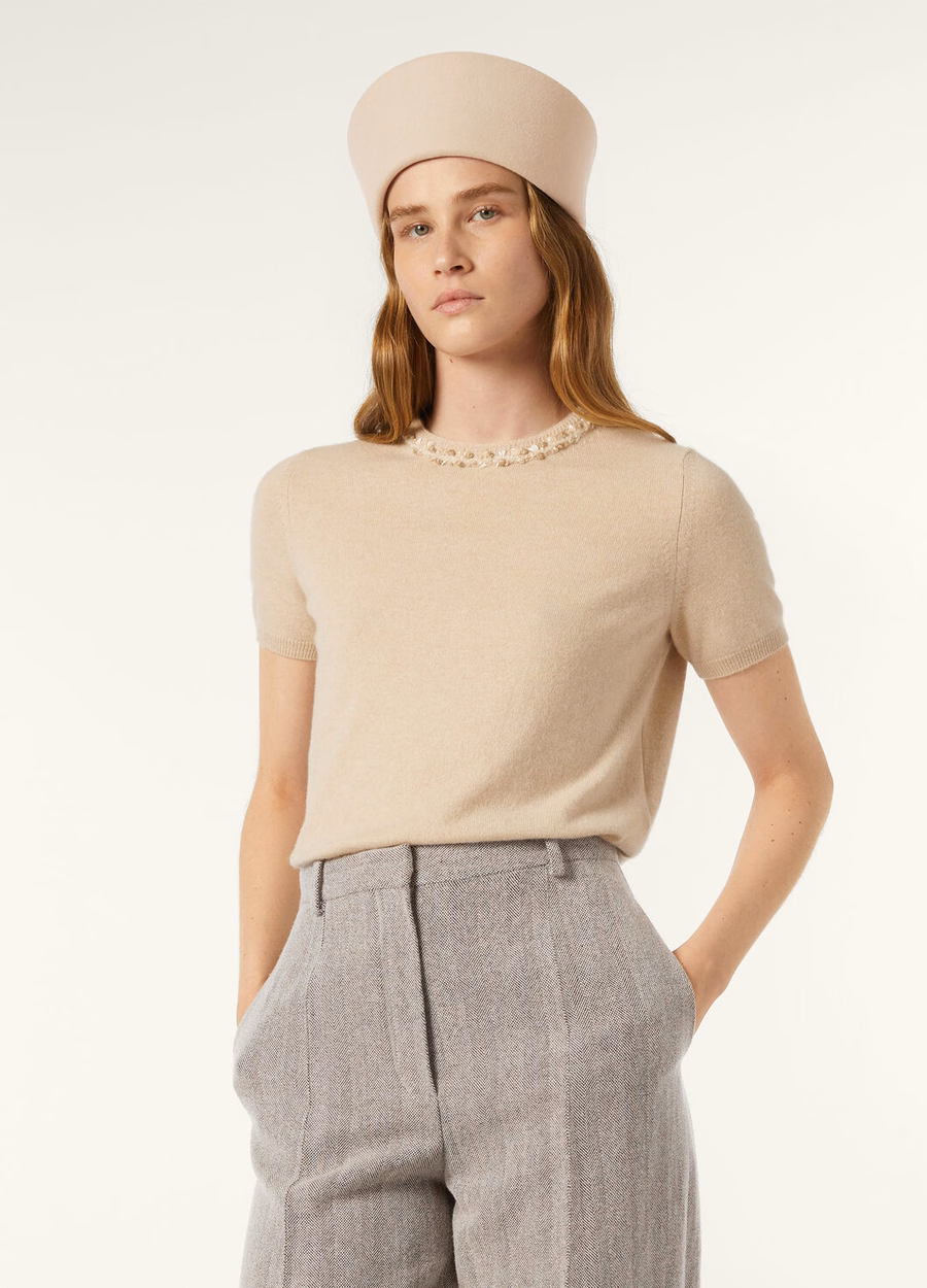 Klassiek baby kasjmier T-shirt naturel gemêleerd