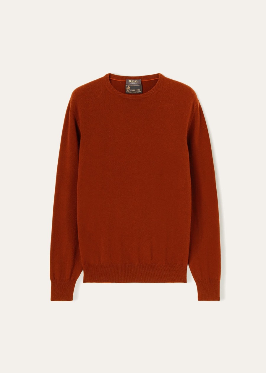 klassieke trui met ronde hals in de kleur vicuña rust.