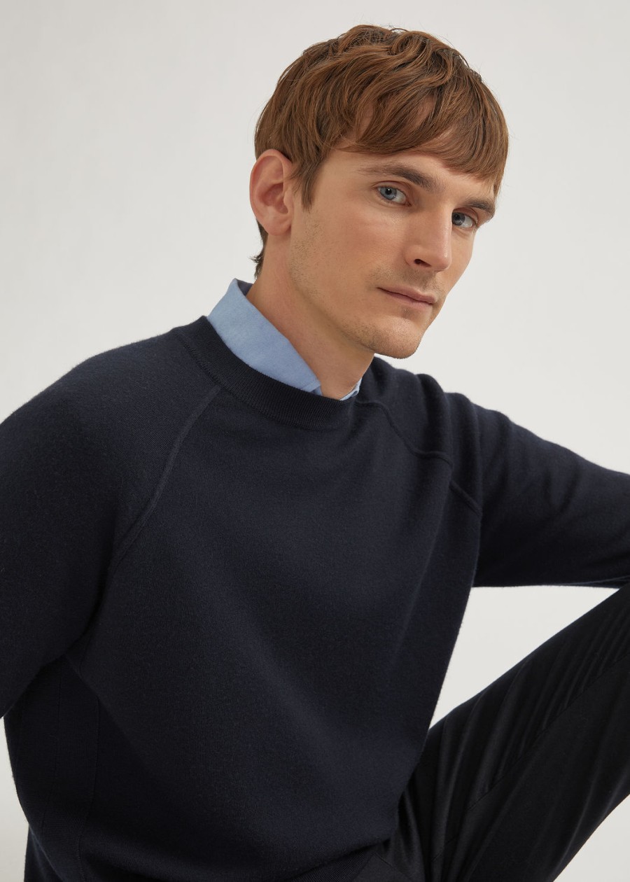 balfour crewneck zijde kasjmier scheerwol marineblauw