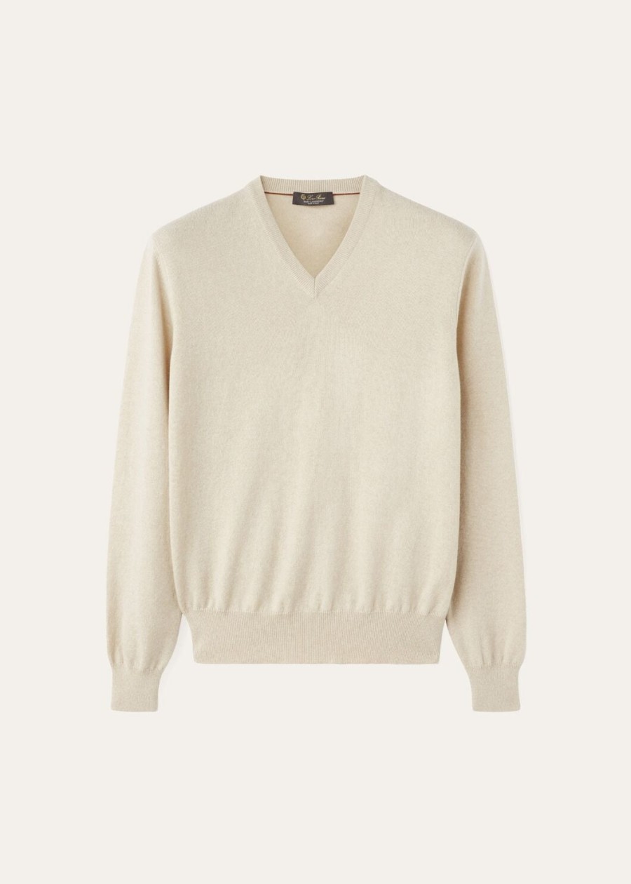 klassieke v-hals baby cashmere melange natural