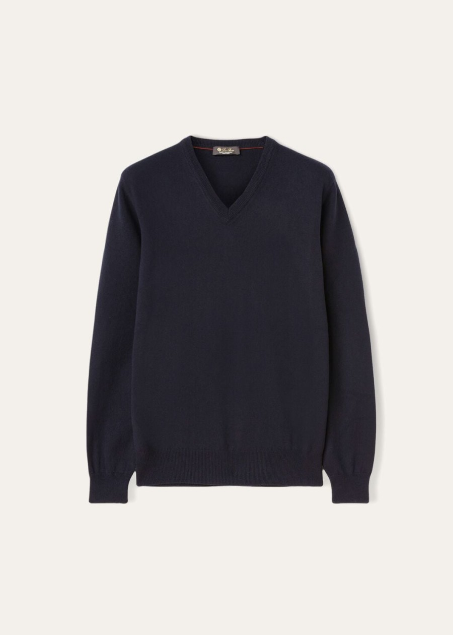 klassieke v-hals babykasjmier in marineblauw