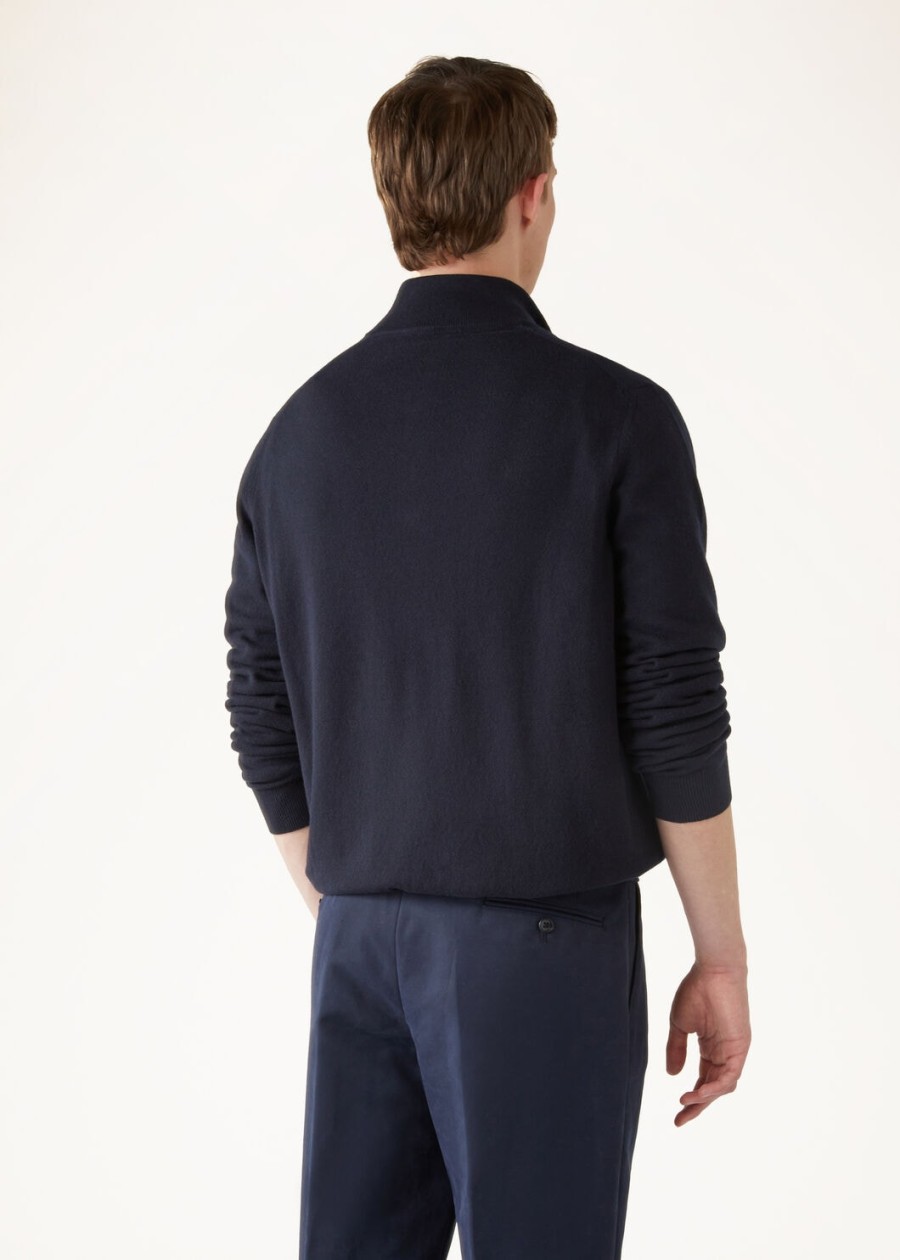klassieke kasjmier trui voor kinderen met halve ritssluiting marineblauw.