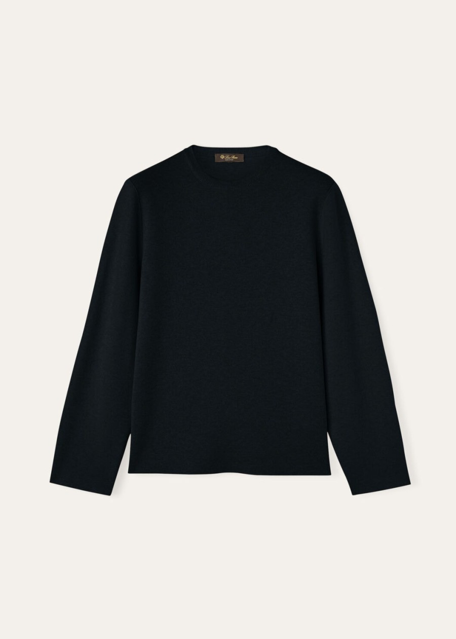 cashmere wish trui met ronde hals lichtblauw marineblauw