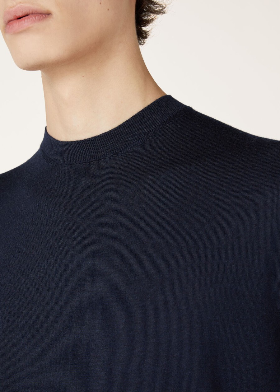 sottile crewneck zijde kasjmier scheerwol marineblauw