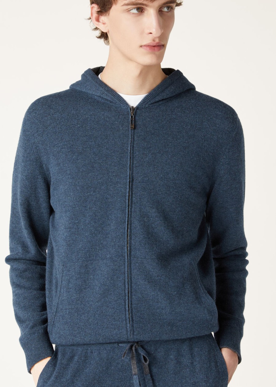 duo cashmere melange tealcharcoal melange hooded bomber sweater