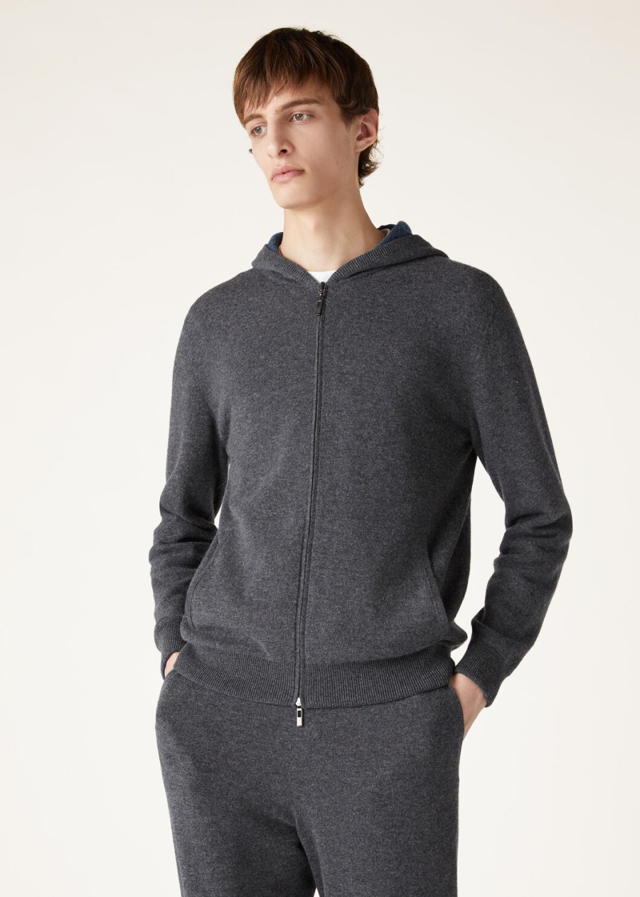 duo cashmere melange tealcharcoal melange hooded bomber sweater