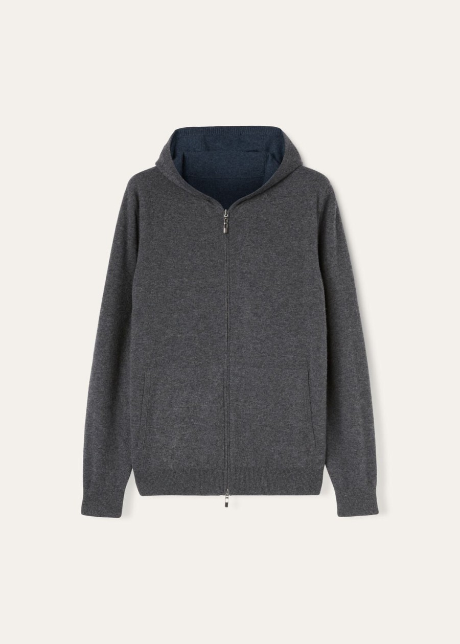duo cashmere melange tealcharcoal melange hooded bomber sweater