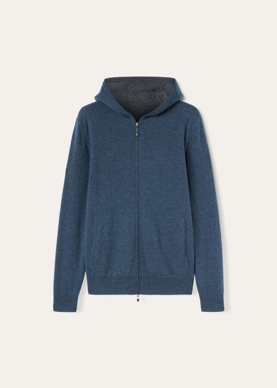 duo cashmere melange tealcharcoal melange hooded bomber sweater