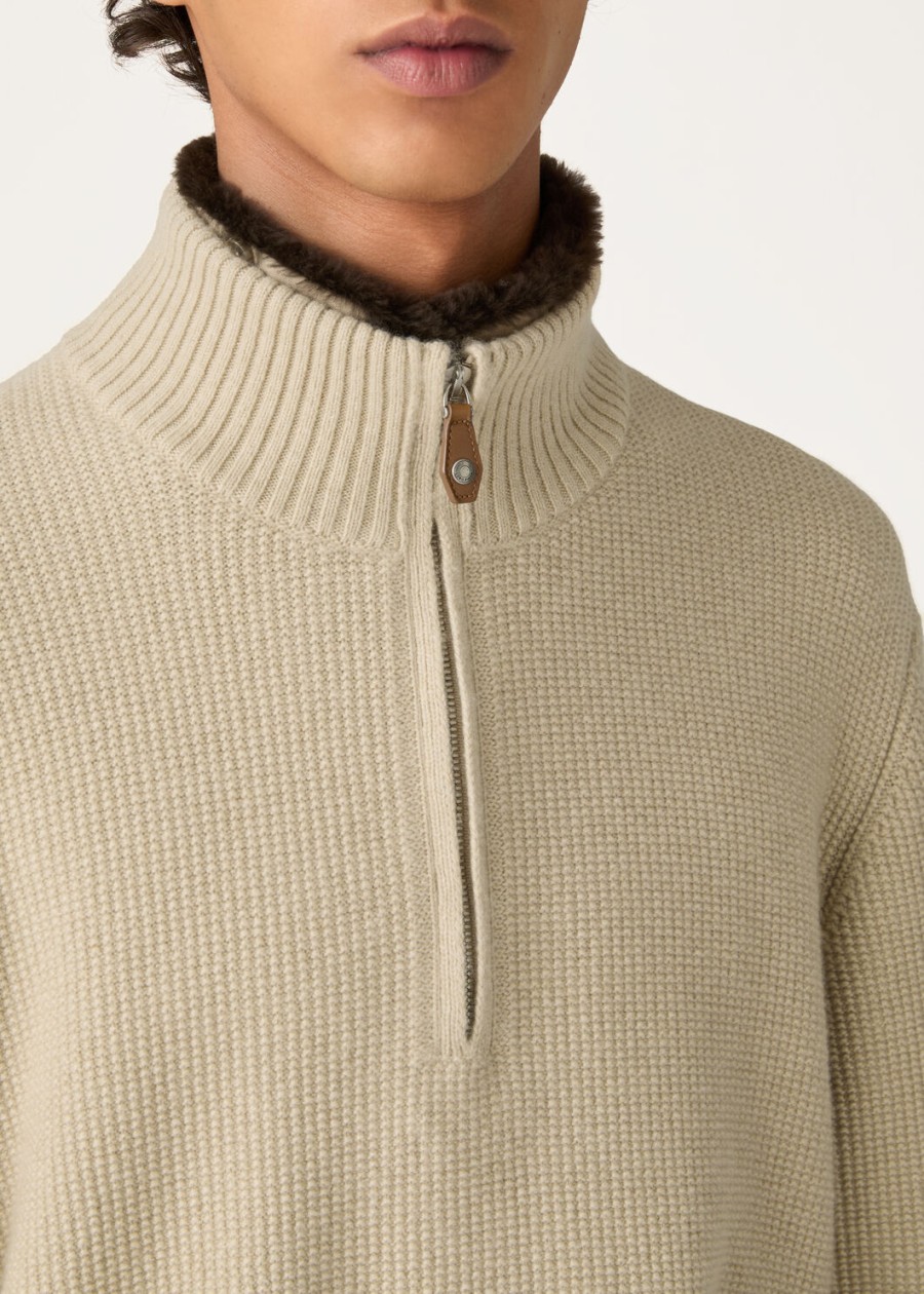 alpe baby cashmere coarsehair trui met halve hals crèmekleurige kasjmier melange
