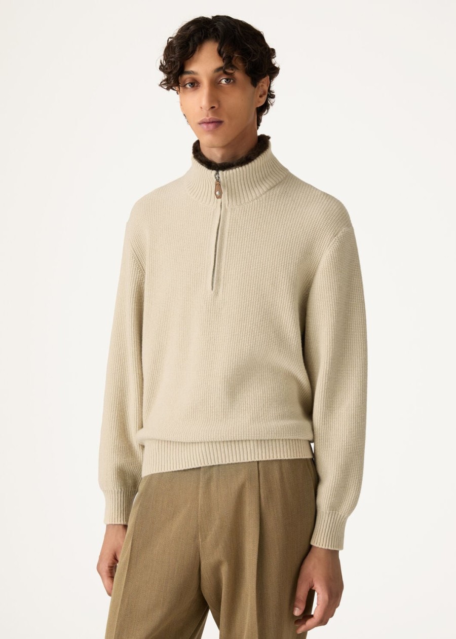 alpe baby cashmere coarsehair trui met halve hals crèmekleurige kasjmier melange