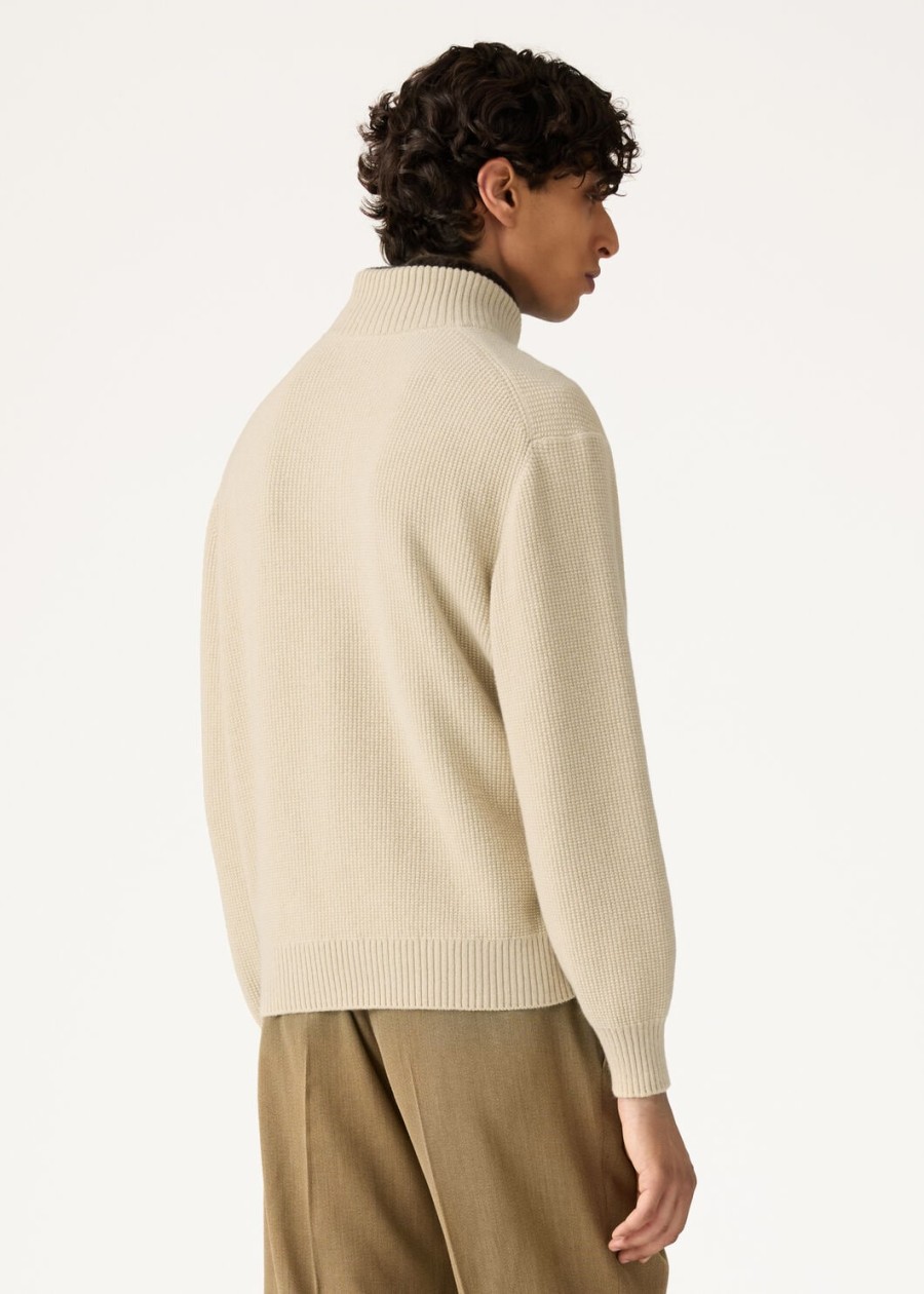 alpe baby cashmere coarsehair trui met halve hals crèmekleurige kasjmier melange
