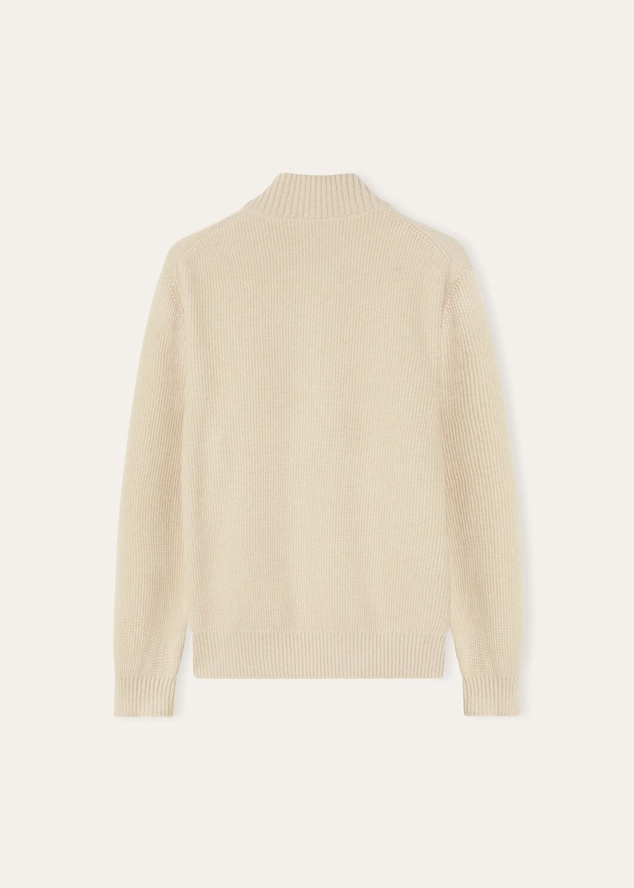alpe baby cashmere coarsehair trui met halve hals crèmekleurige kasjmier melange