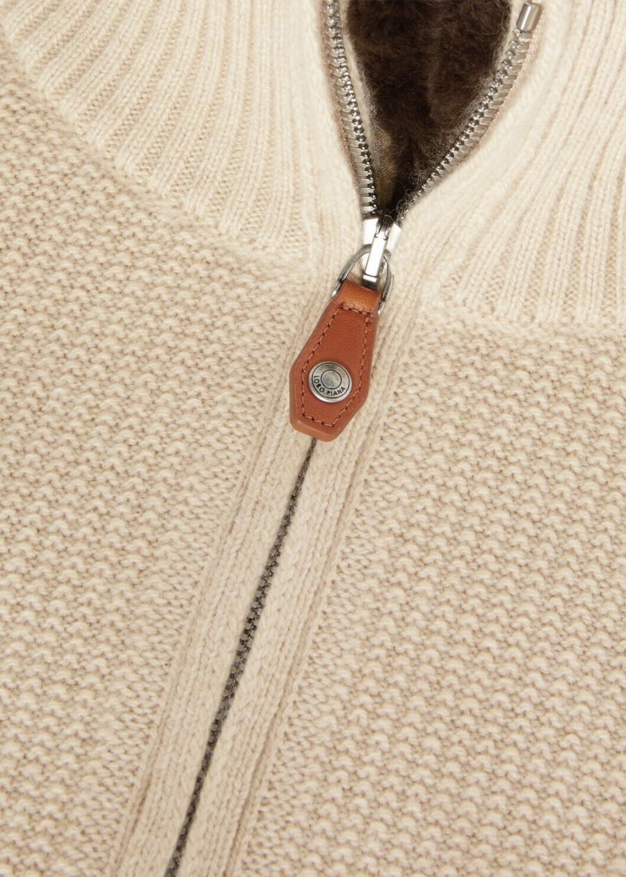 alpe baby cashmere coarsehair trui met halve hals crèmekleurige kasjmier melange