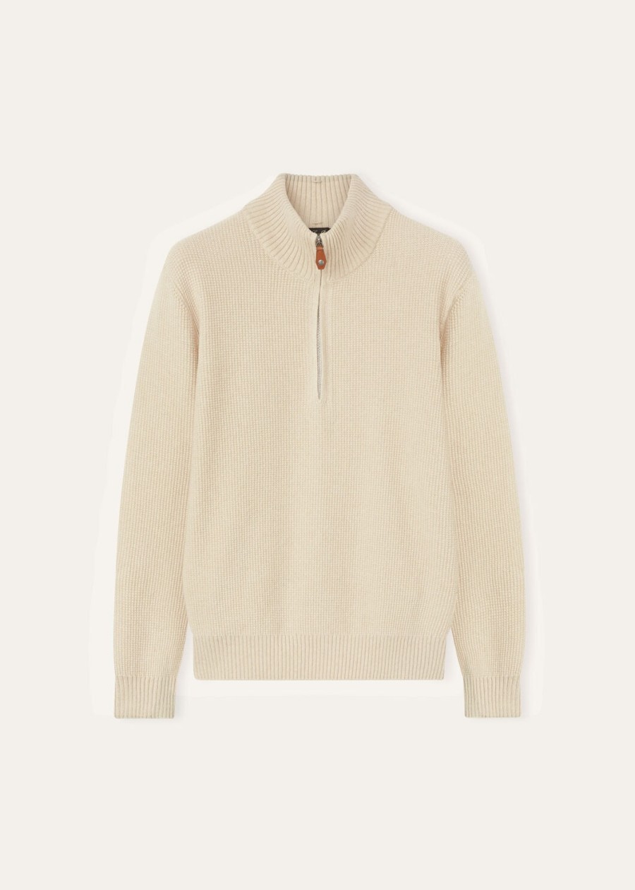 alpe baby cashmere coarsehair trui met halve hals crèmekleurige kasjmier melange