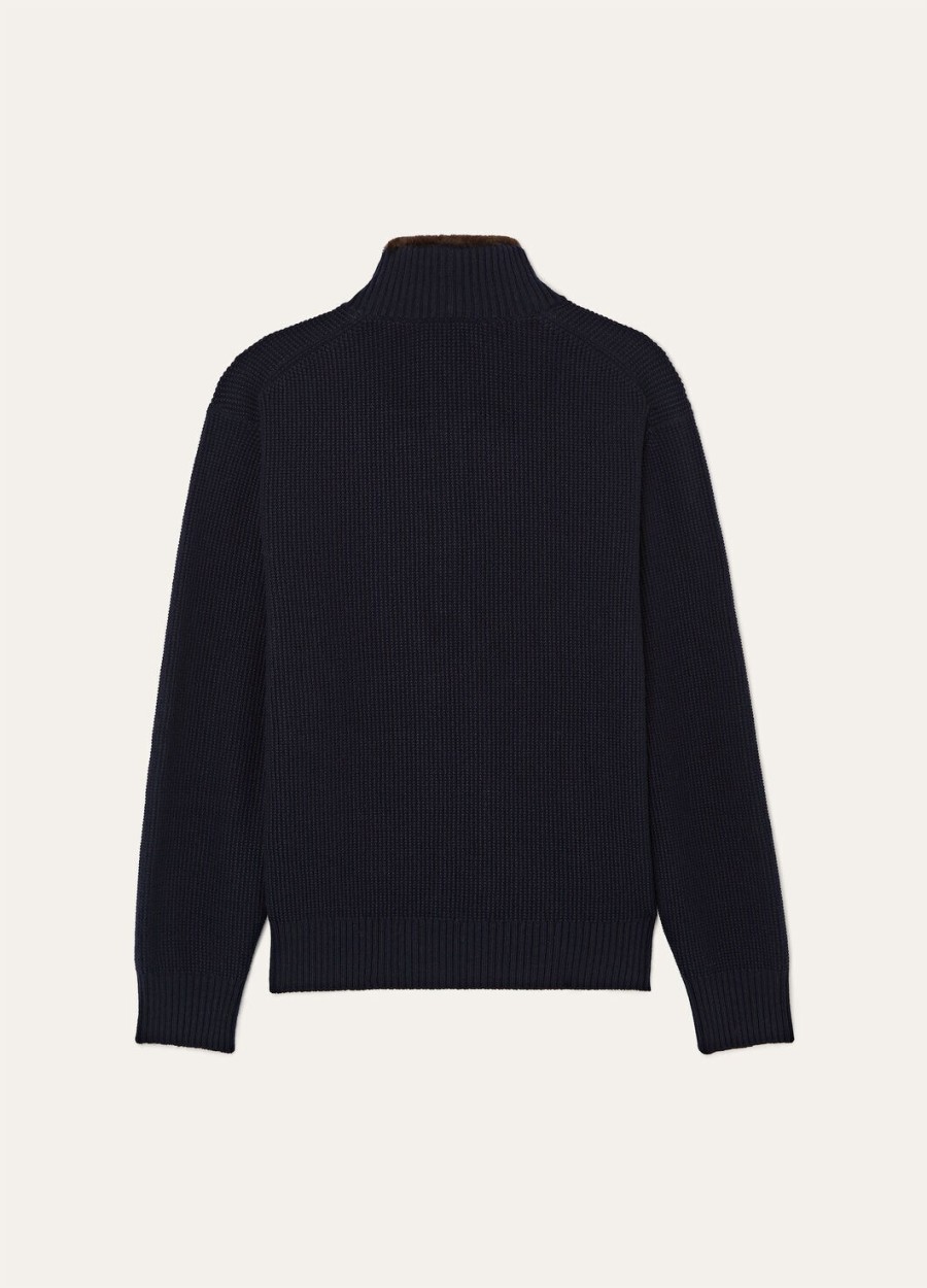 alpe baby cashmere coarsehair trui met halve hals marineblauw