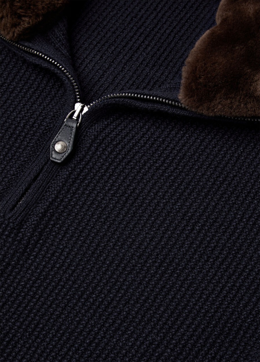 alpe baby cashmere coarsehair trui met halve hals marineblauw