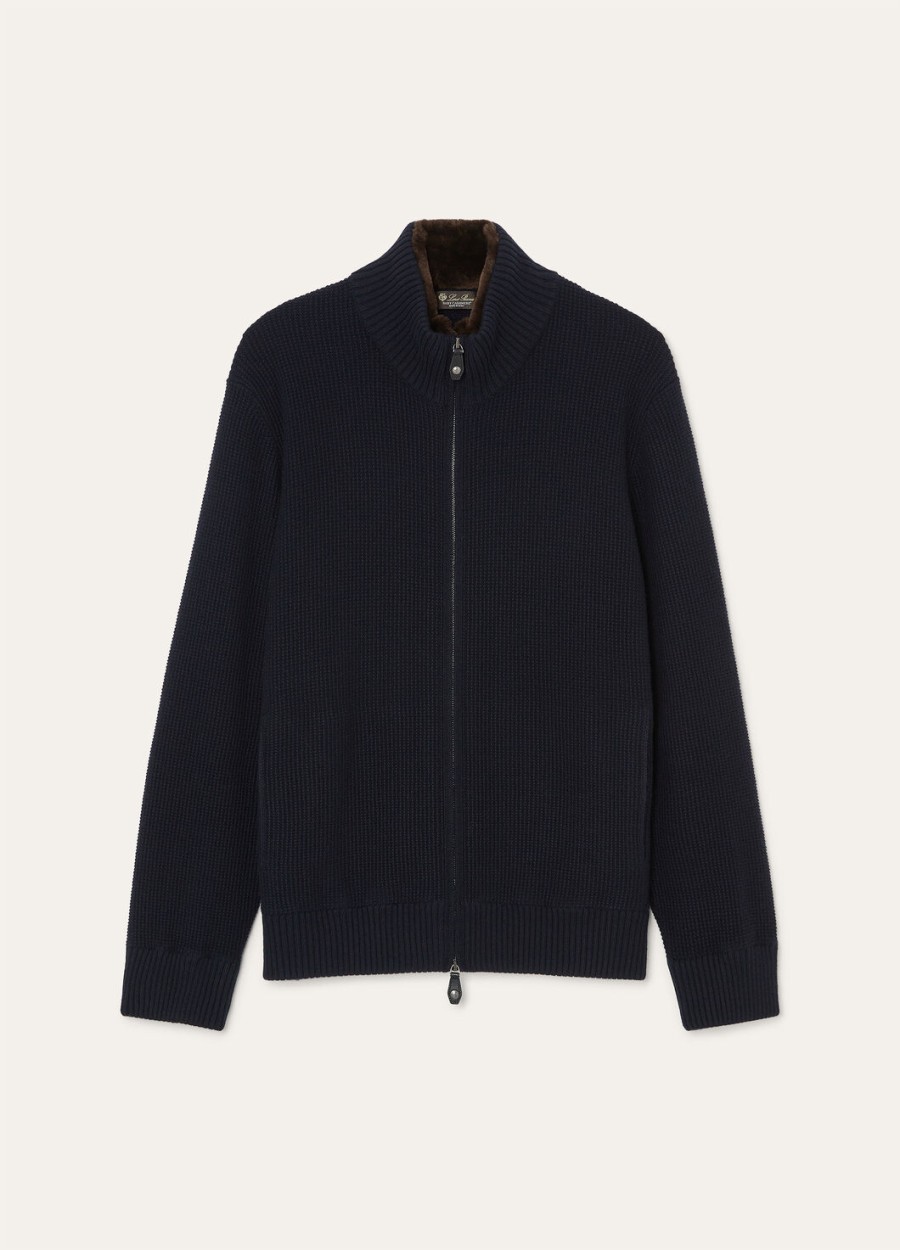 alpe bomber baby cashmere coarsehair trui marineblauw