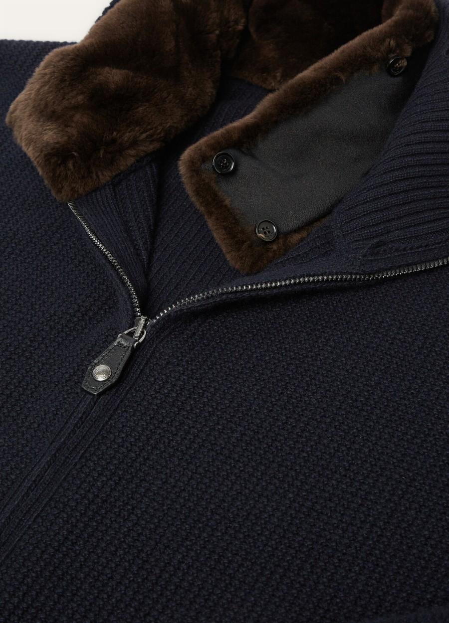 alpe bomber baby cashmere coarsehair trui marineblauw