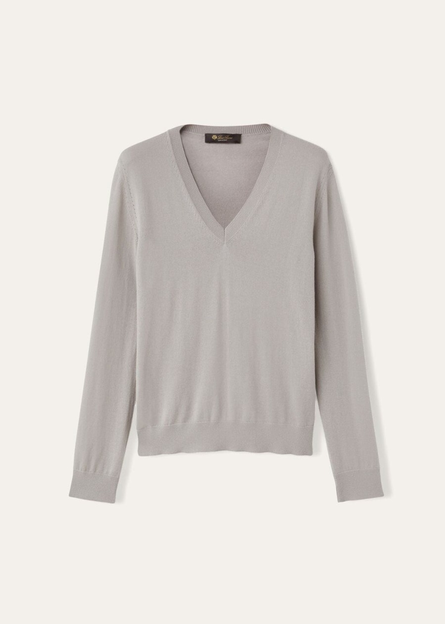 nieuwe piuma v-hals trui in kasjmier azuurgrijsdenimblauw