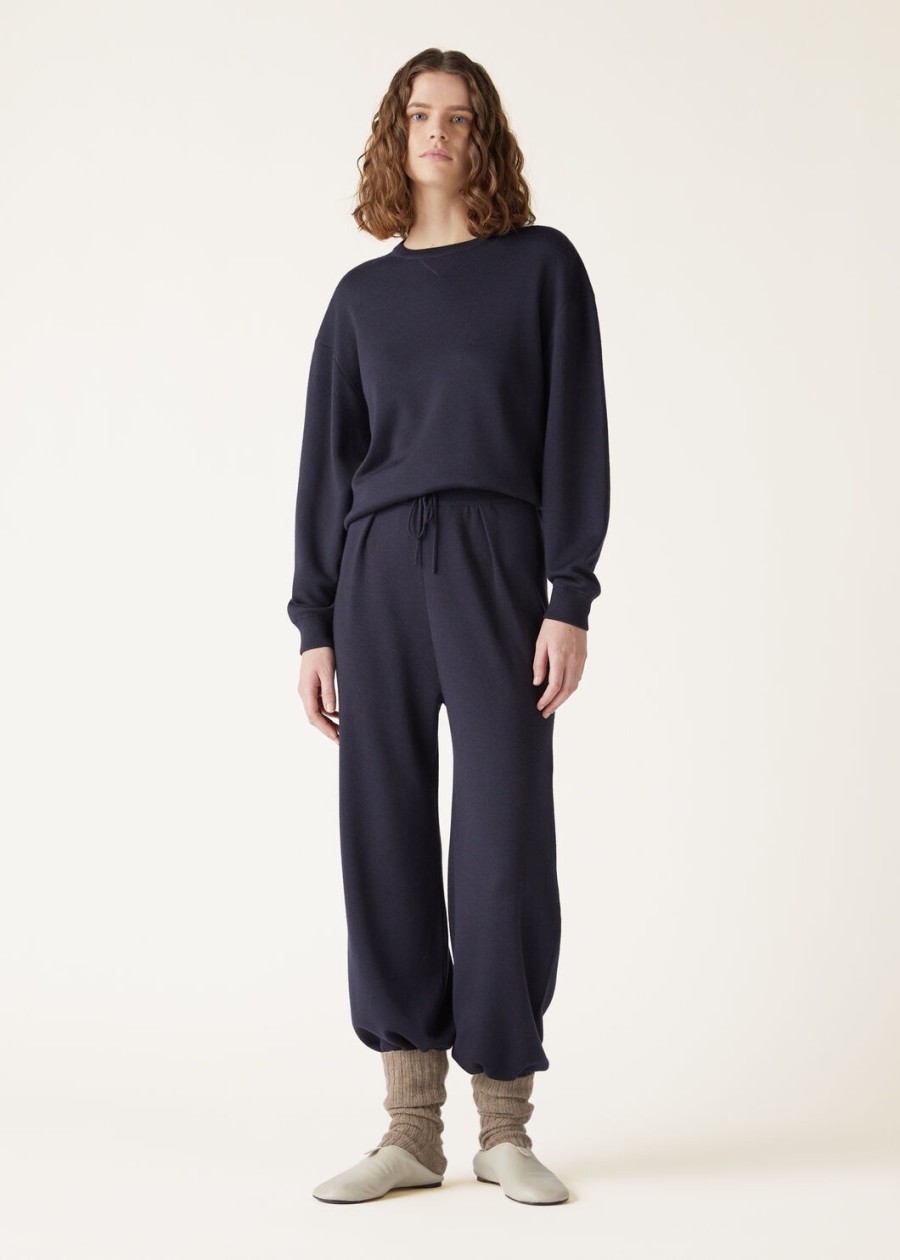 balfour crewneck zijde kasjmier scheerwol marineblauw