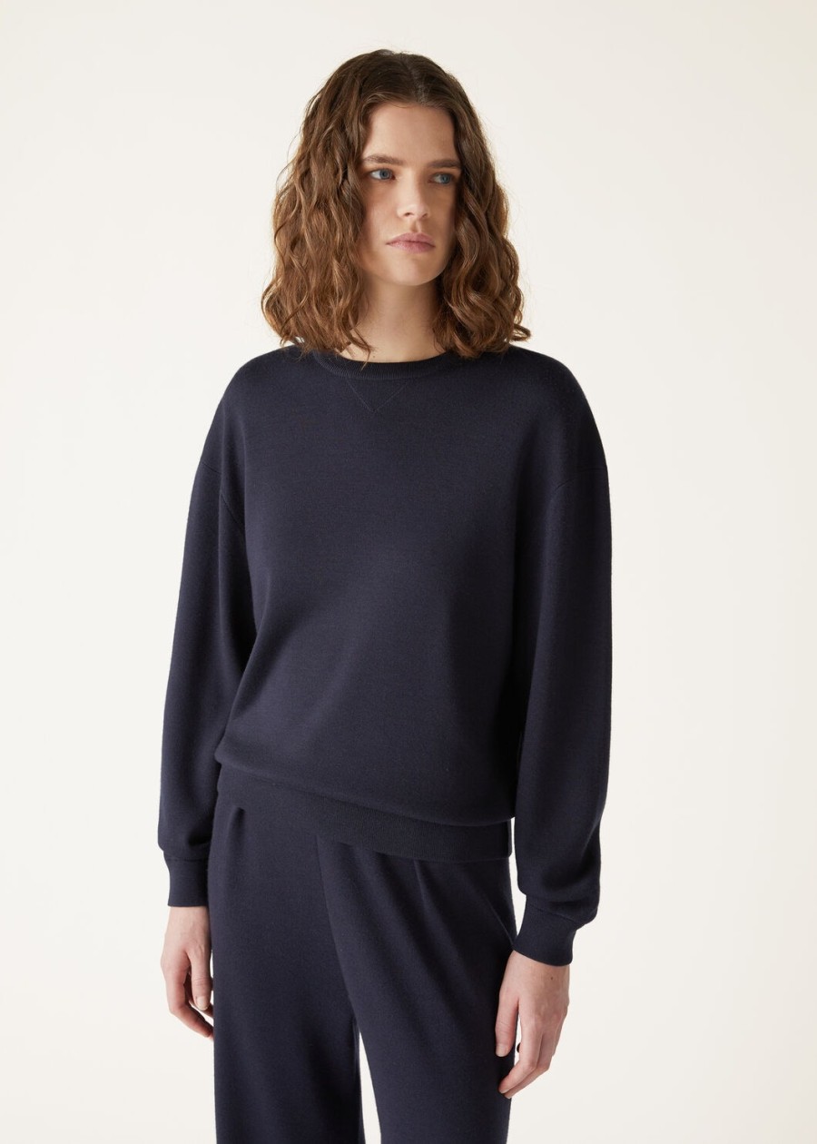 balfour crewneck zijde kasjmier scheerwol marineblauw